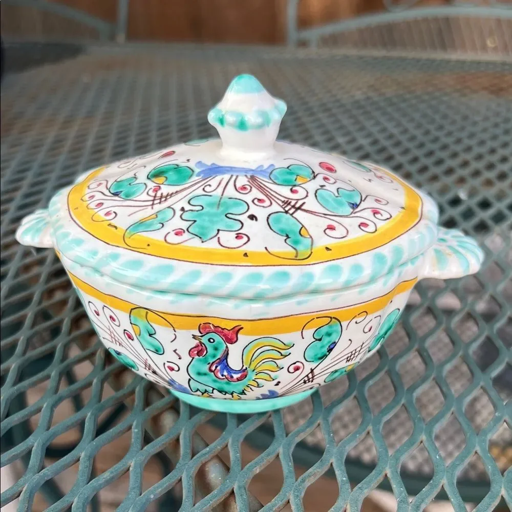 Cama Deruta Italy Italian Hand Painted Green Rooster Chicken Orvieto Ceramic Dis